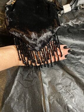 Velvet Beaded Fringe Evening Bag - Black
